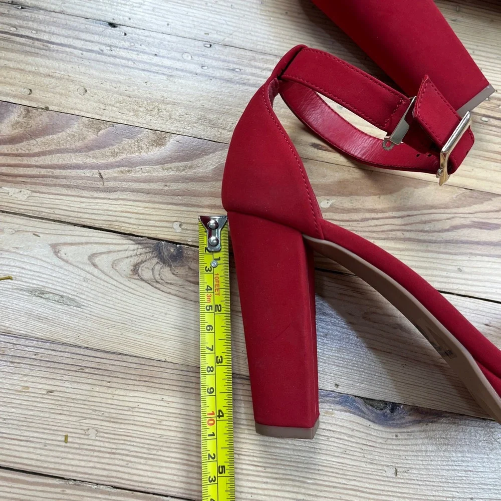 Dream Pairs Red Faux Suede Platform Block Heel Sandals Ankle Strap Size 8 4inch